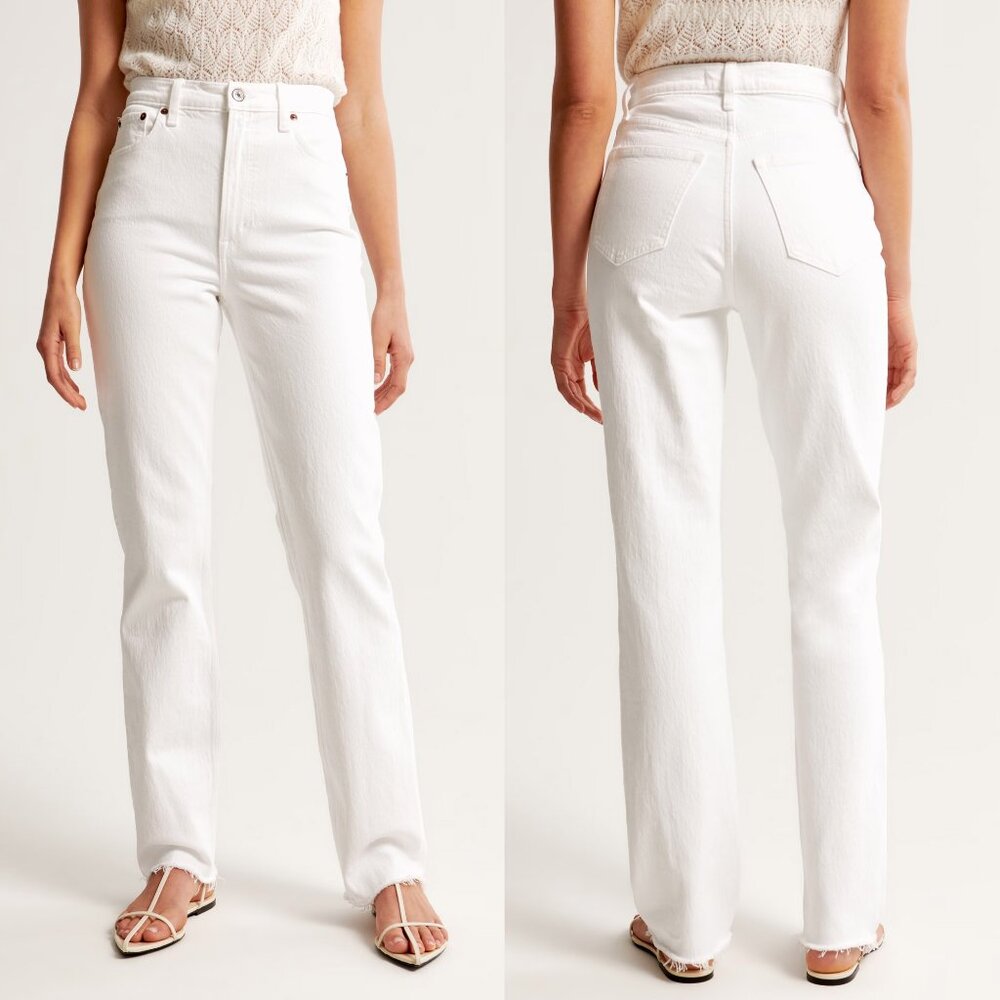 Abercrombie & Fitch Women's White Straight Leg Jeans